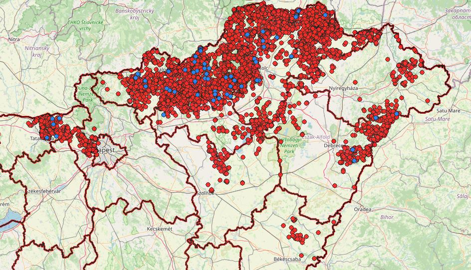 Verbreitungskarte der ASP-Ausbrüche in Ungarn