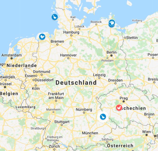 Karte mit Fundorten zur Verbreitung der Aviären Influenza mit Fokus auf Deutschland